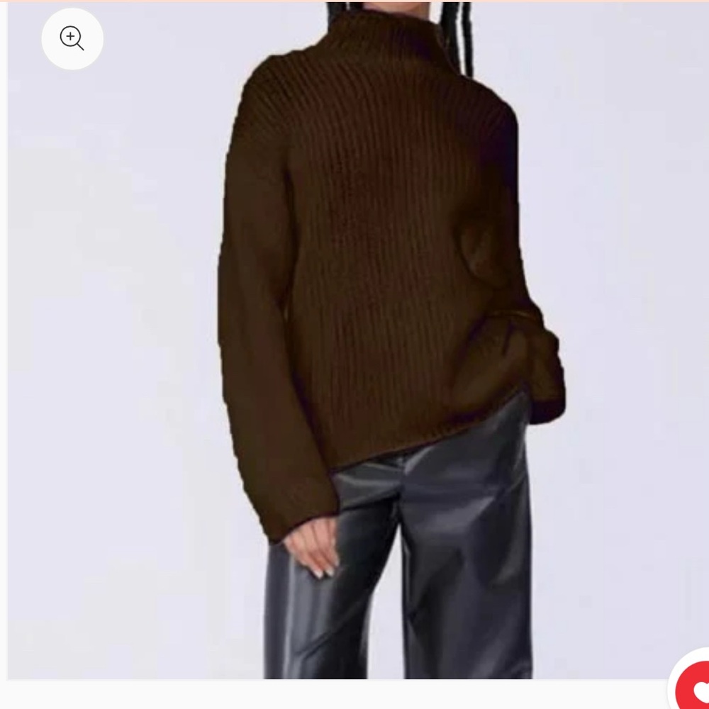 Bobaton Chocolate Brown Turtleneck Sweater with Ribbed Texture Size Medium - Picture 4 of 6